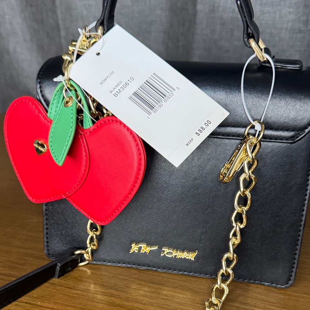 Betsey Johnson Black Crossbody Bag with Red Cherries & Heart Charms - Picture 17 of 17
